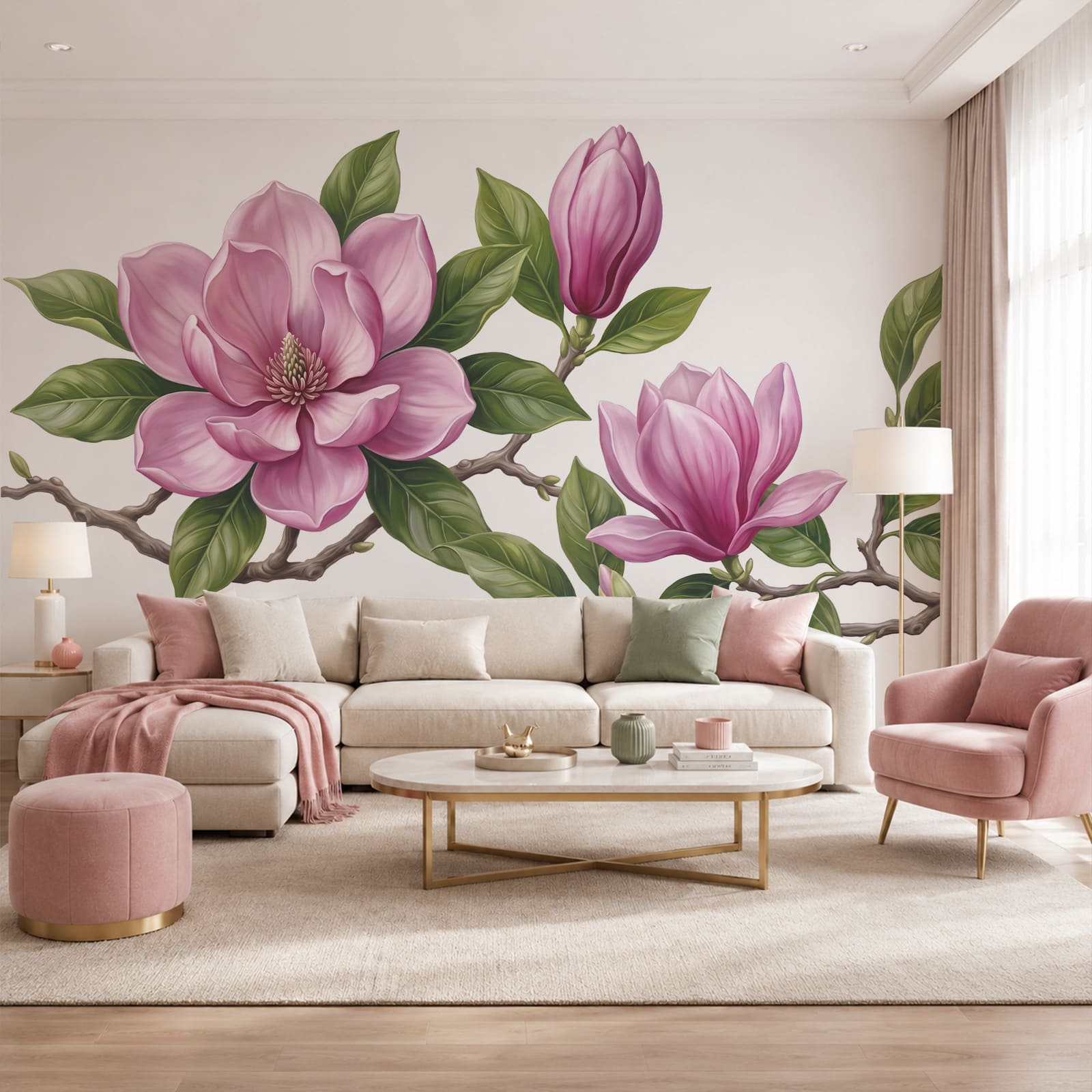 Grupo de flores cor-de-rosa com folhas verdes Grupo de flores cor-de-rosa com folhas verdes