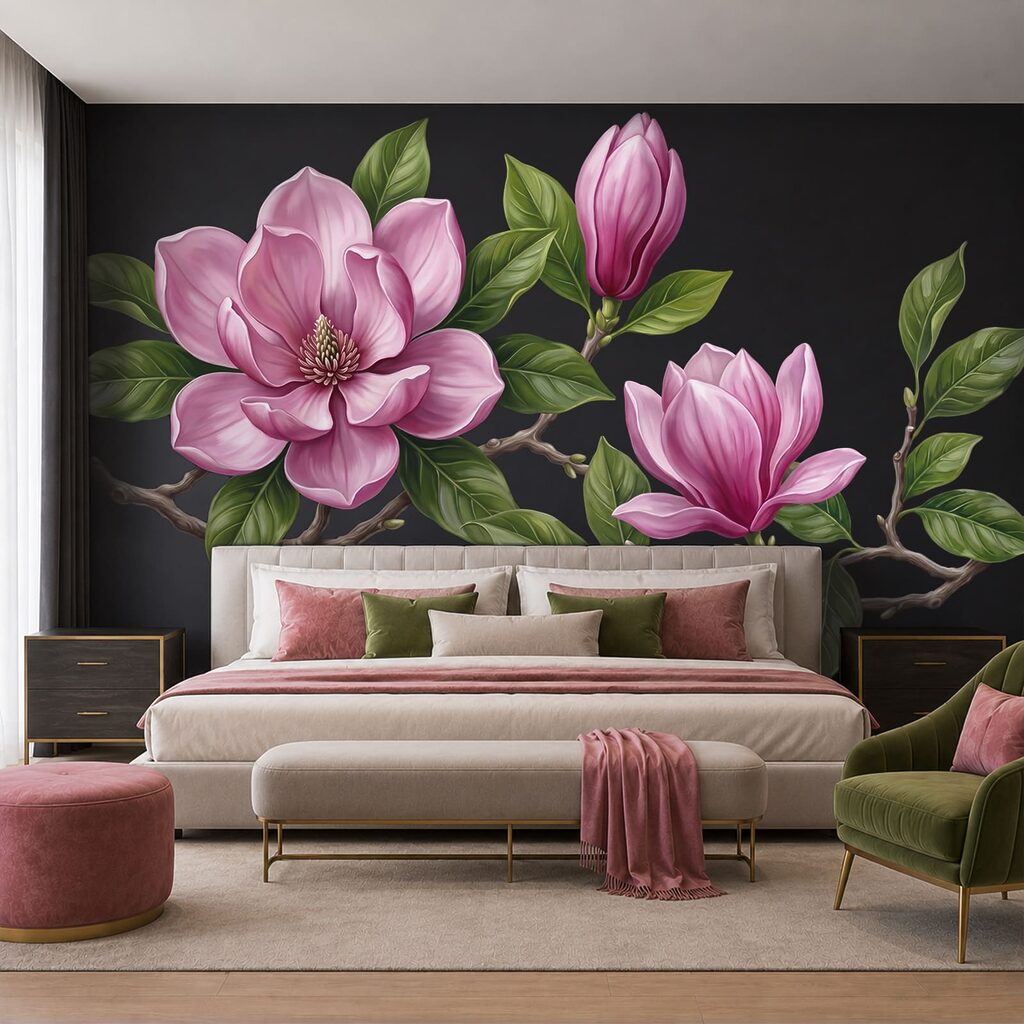 Grupo de flores cor-de-rosa com folhas verdes Grupo de flores cor-de-rosa com folhas verdes