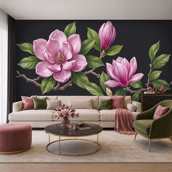 Grupo de flores cor-de-rosa com folhas verdes Grupo de flores cor-de-rosa com folhas verdes