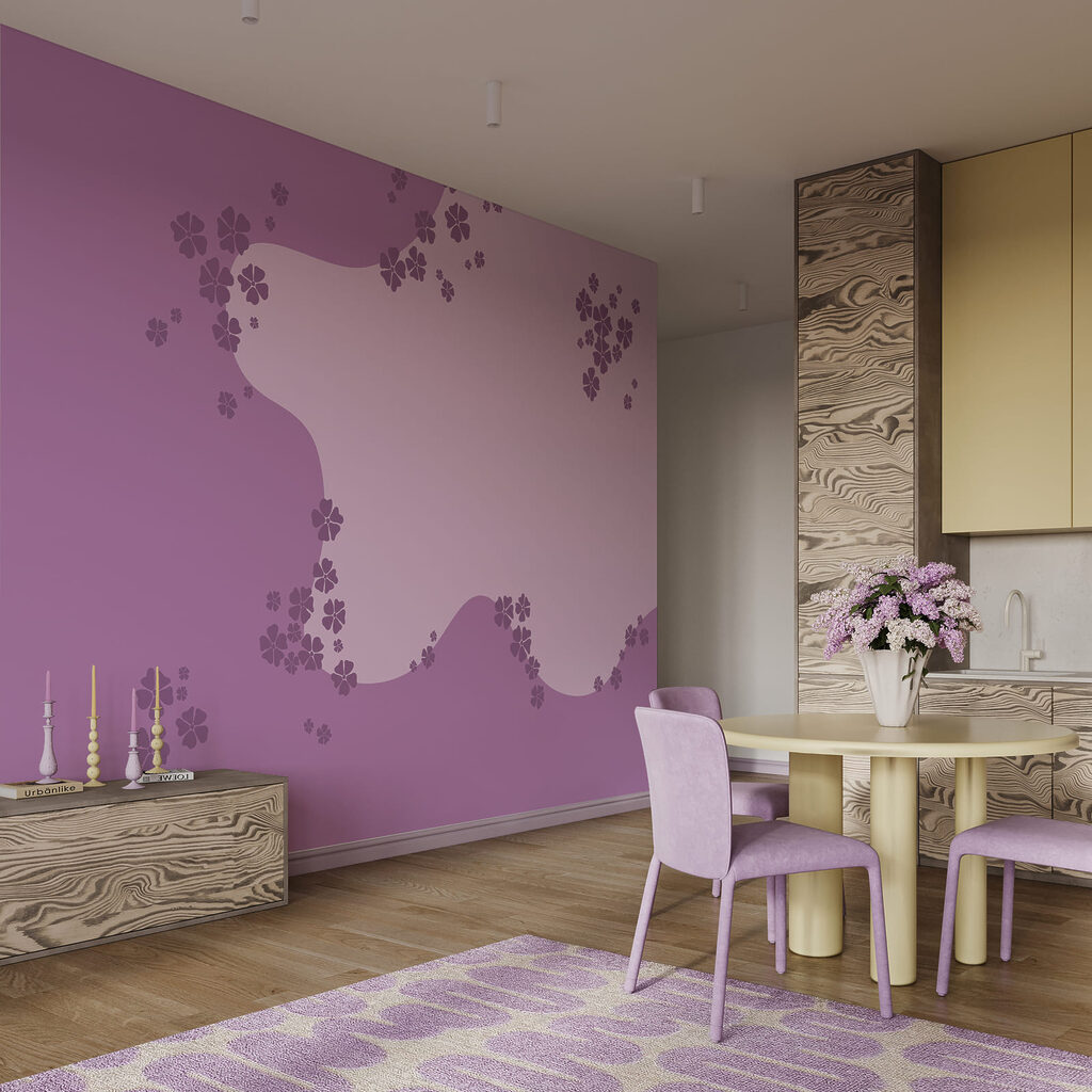 Fundo roxo e branco com flores
