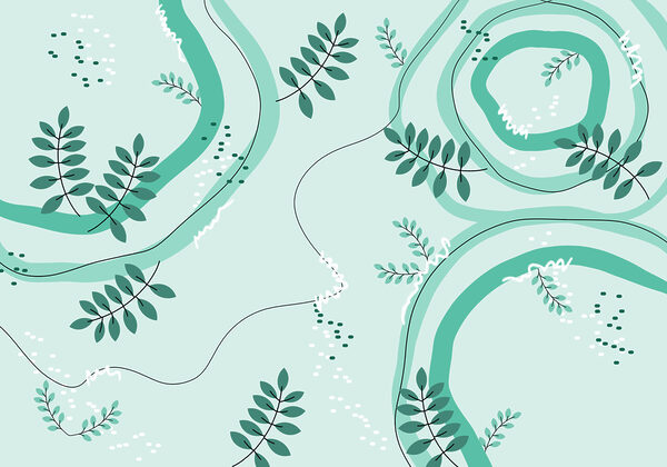 Green and white pattern with leaves
