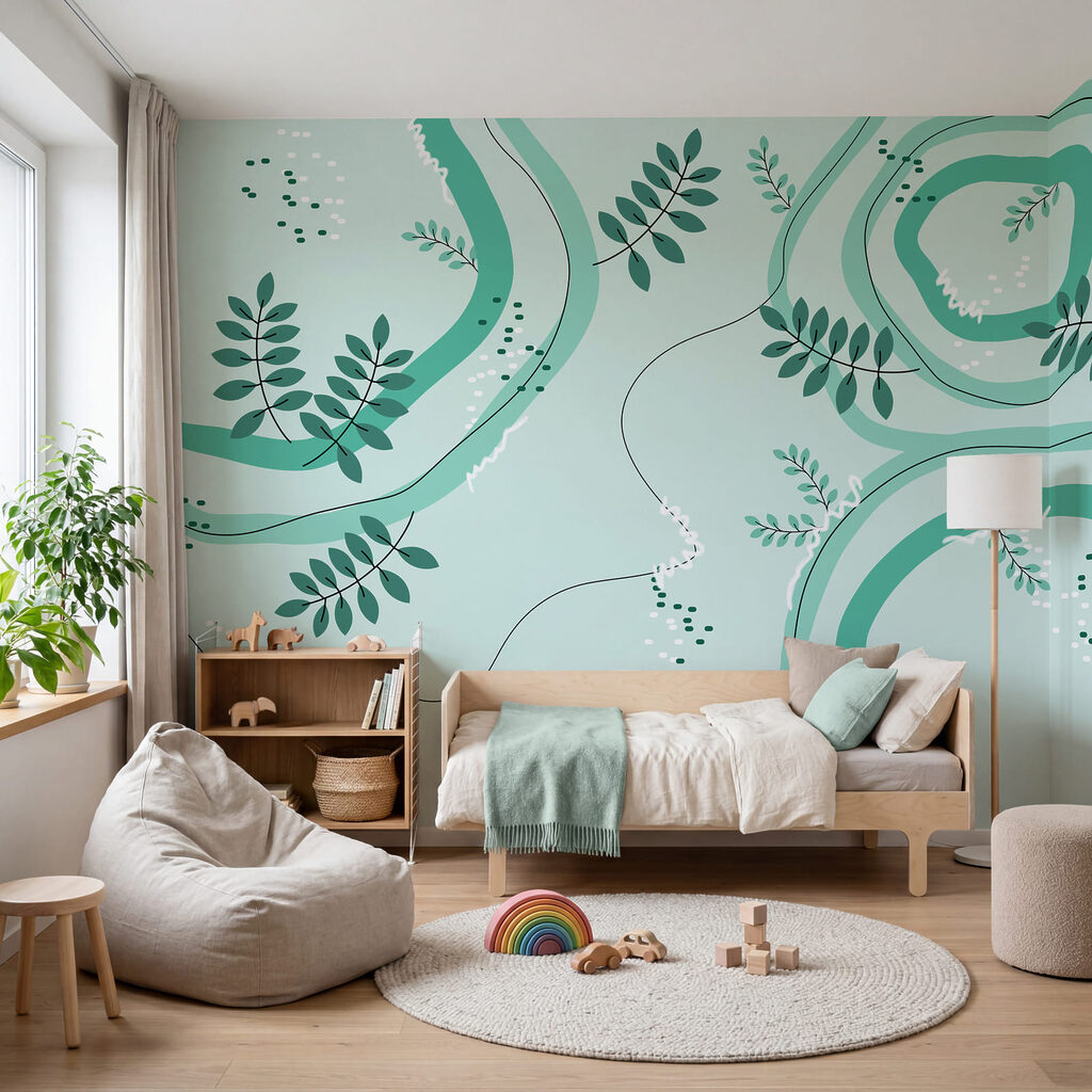 Padrão verde e branco com folhas