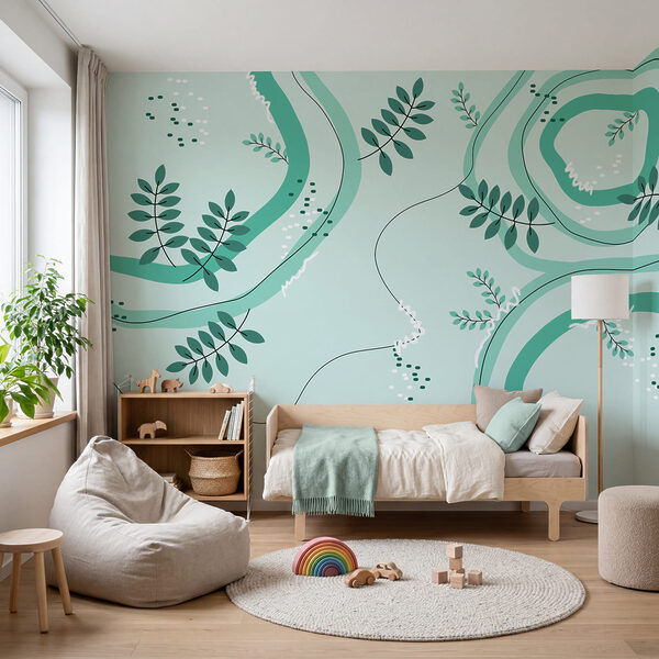 Padrão verde e branco com folhas