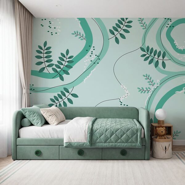 Padrão verde e branco com folhas