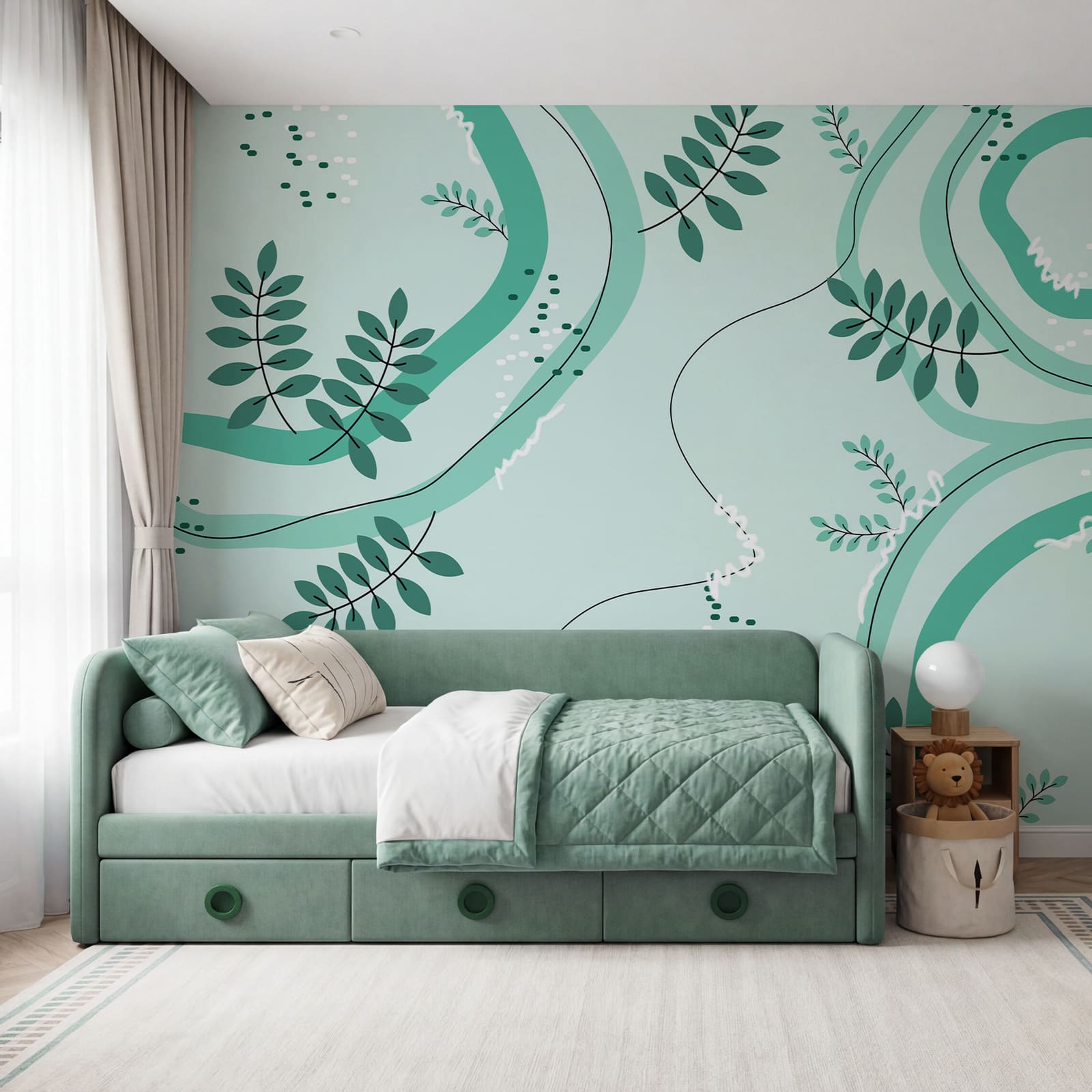 Padrão verde e branco com folhas