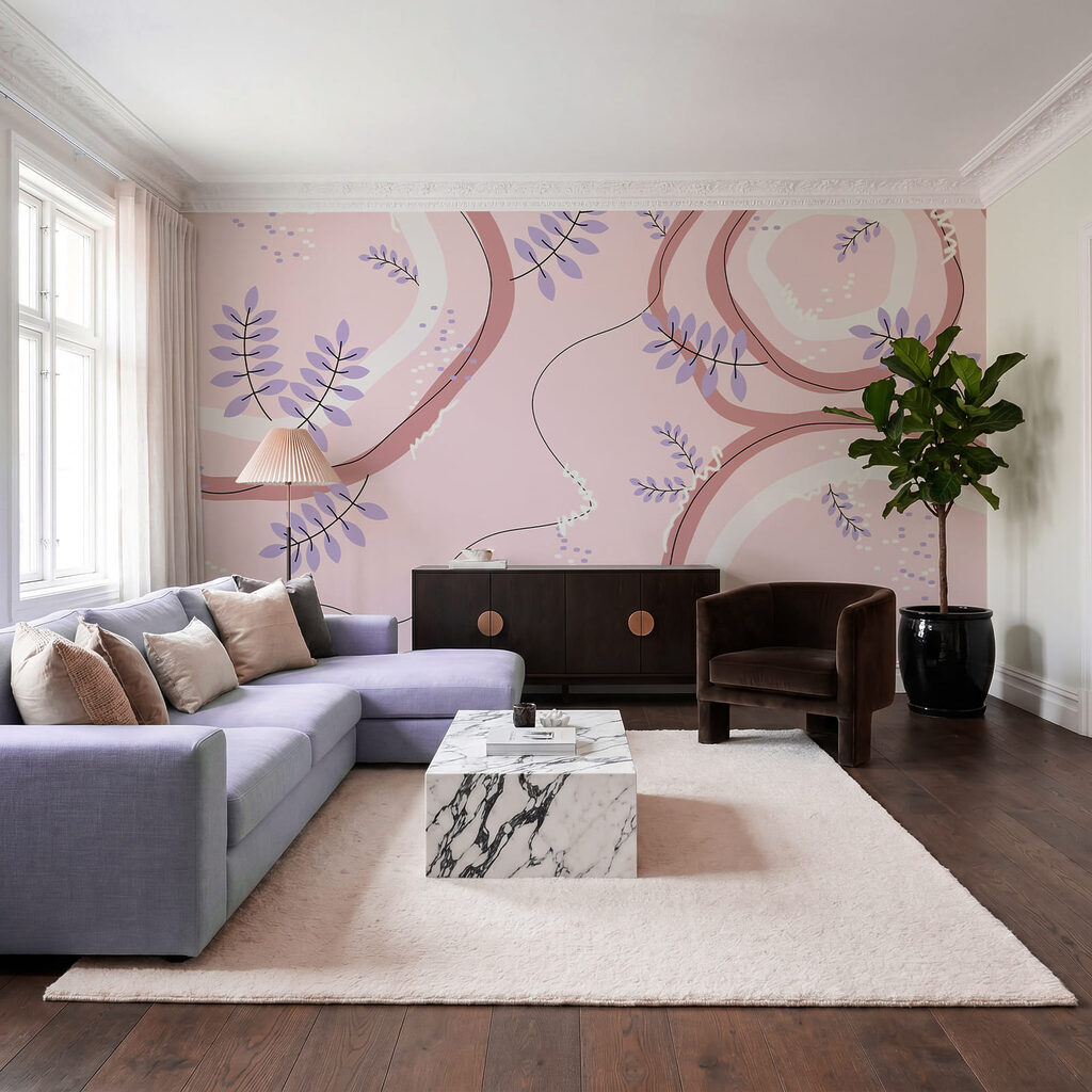 Padrão rosa e roxo com folhas Padrão rosa e roxo com folhas