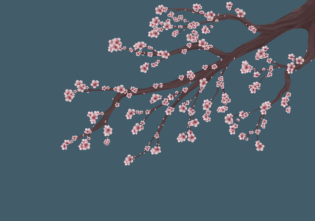 Tree branch with pink flowers