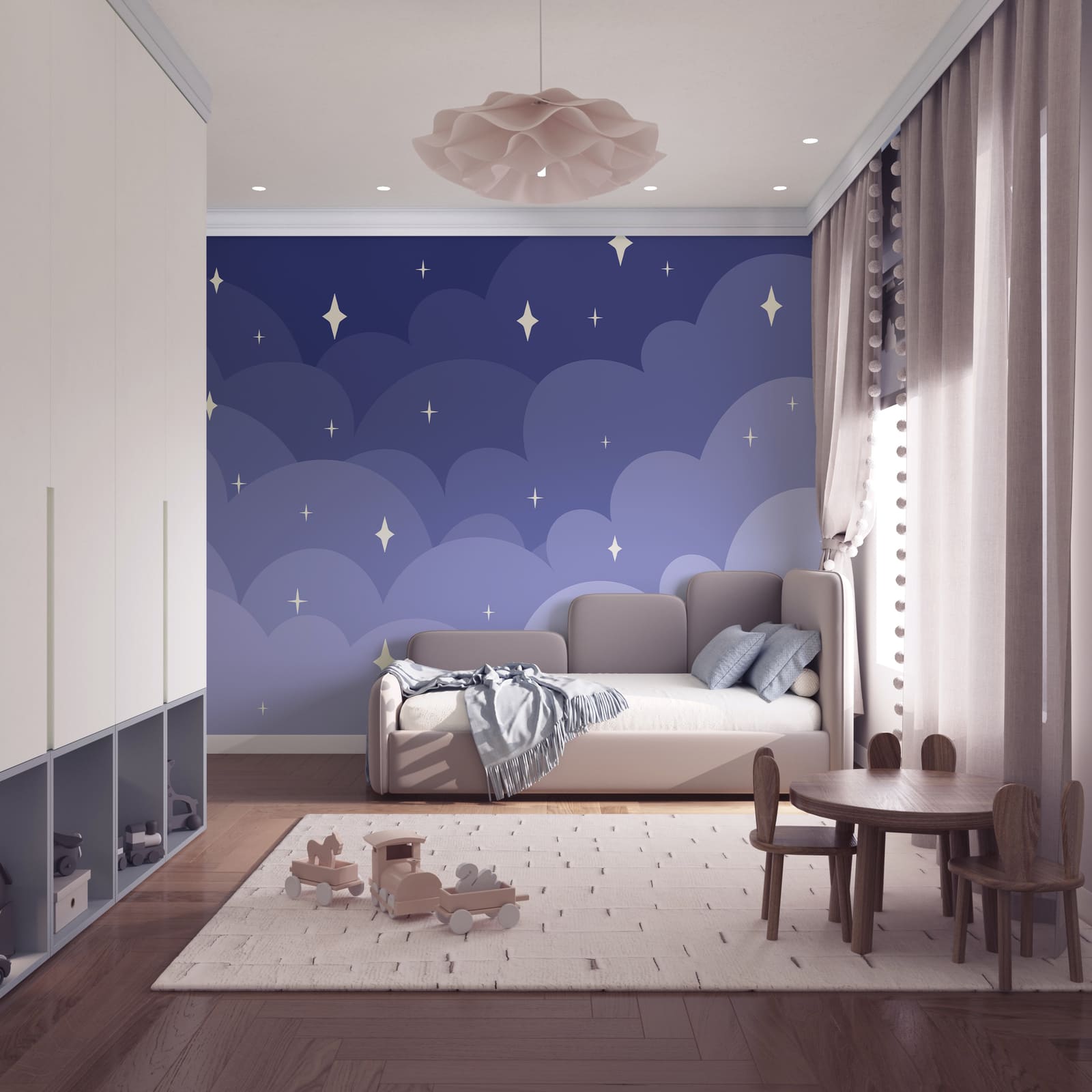 Céu azul com nuvens brancas e estrelas Céu azul com nuvens brancas e estrelas