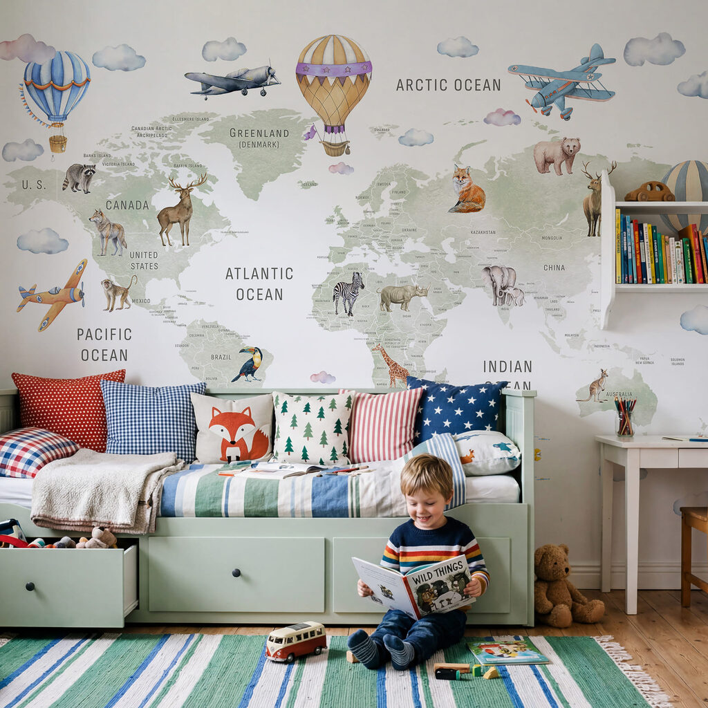 Mapa do mundo com animais e aves Mapa do mundo com animais e aves
