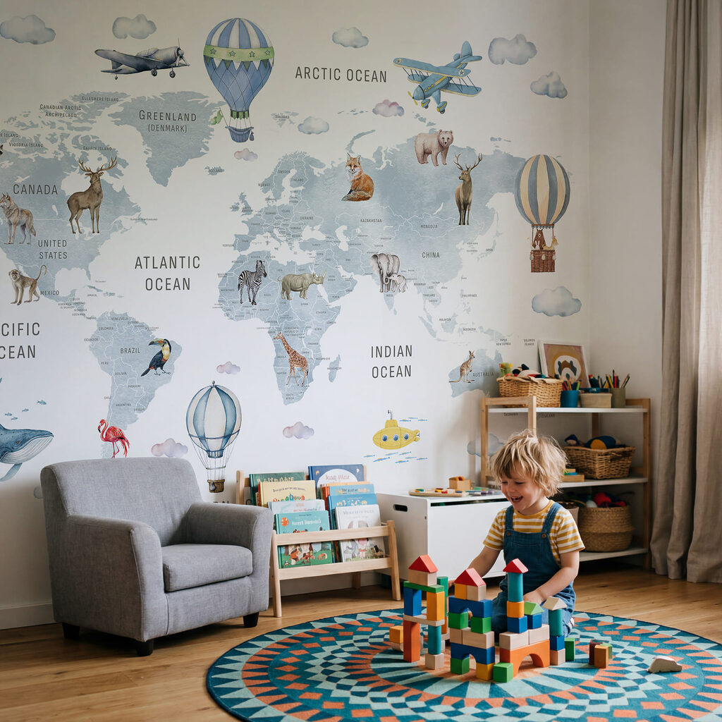 Mapa do mundo com animais e aves Mapa do mundo com animais e aves