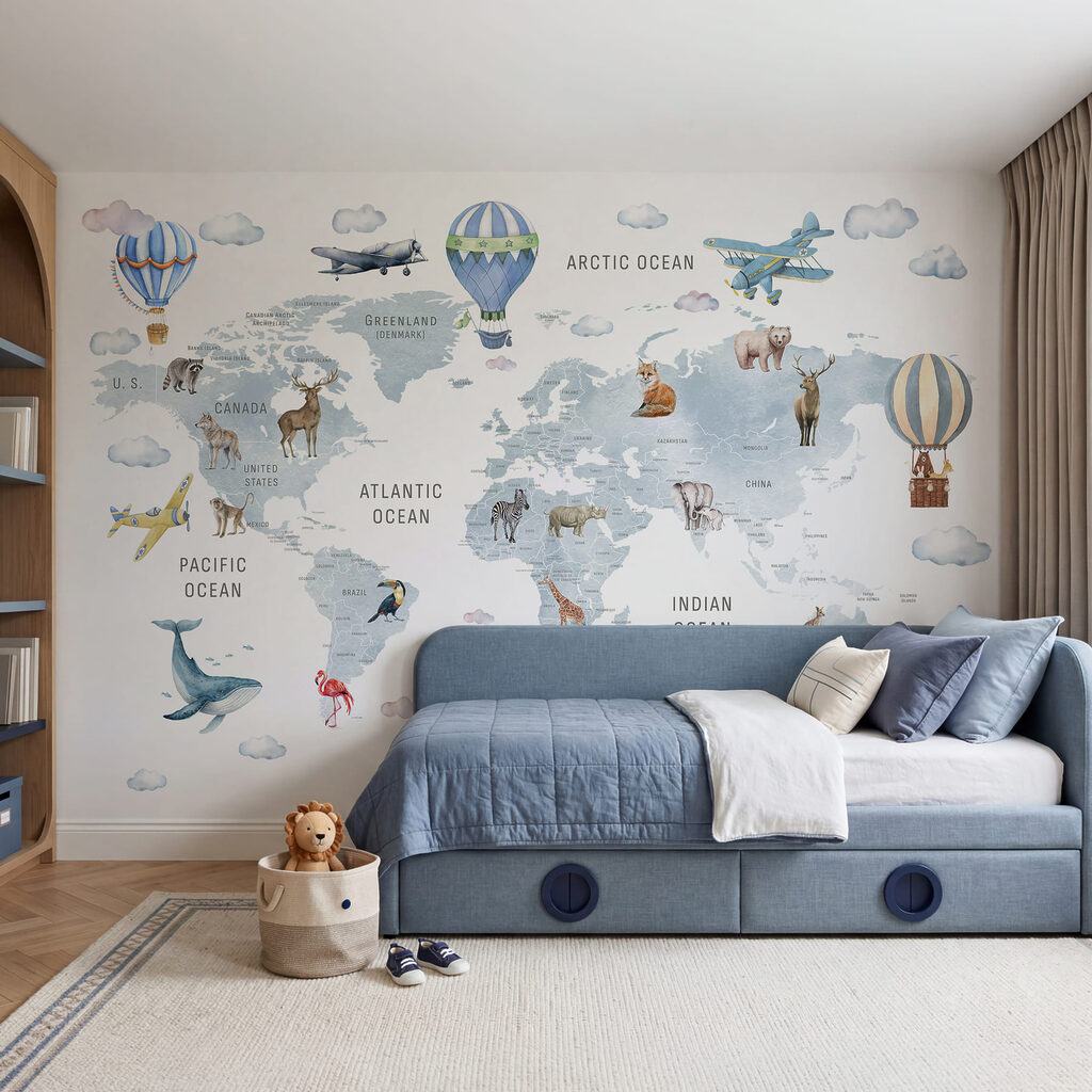 Mapa do mundo com animais e aves Mapa do mundo com animais e aves