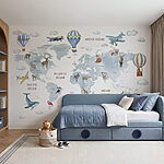 Papel de parede Mapa do mundo com animais e aves