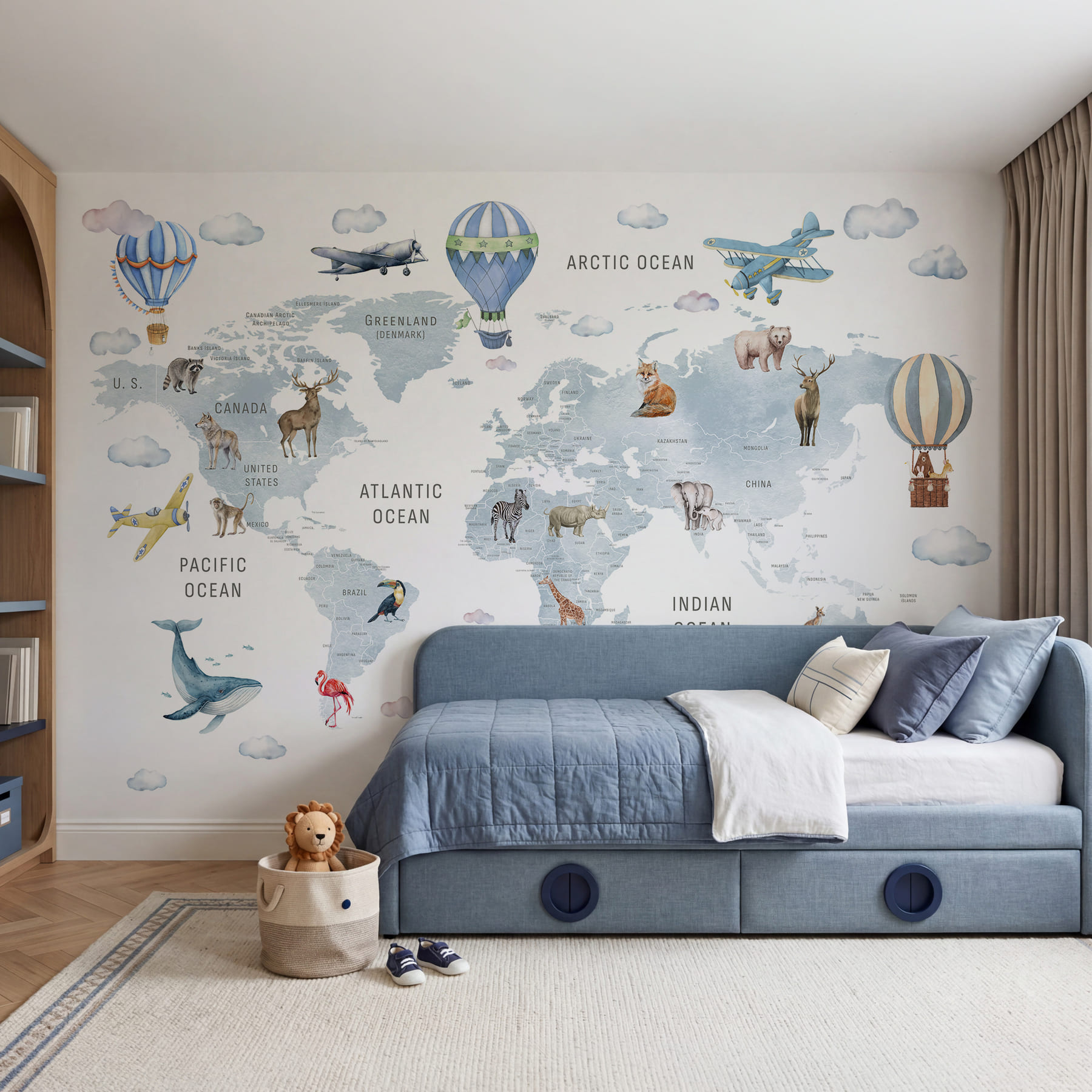 Mapa do mundo com animais e aves Mapa do mundo com animais e aves