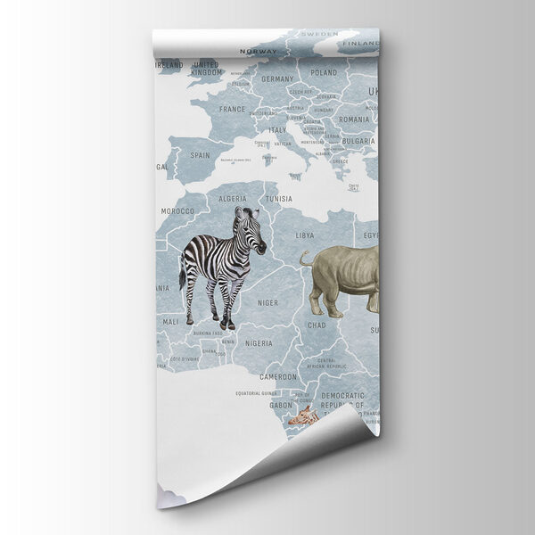 Map of the world with animals and birds Map of the world with animals and birds