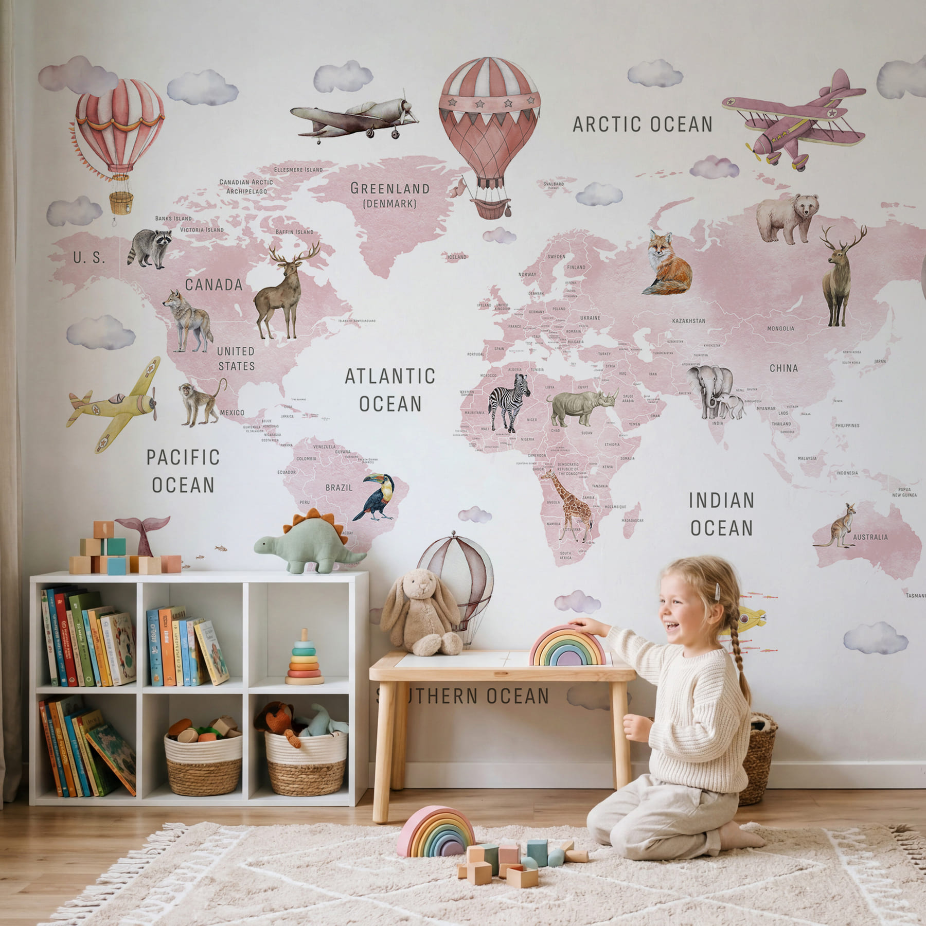 Mapa do mundo com animais e aves Mapa do mundo com animais e aves