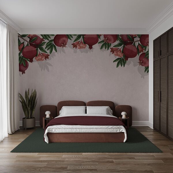 Papel de parede com um padrão de frutos vermelhos e flores Papel de parede com um padrão de frutos vermelhos e flores