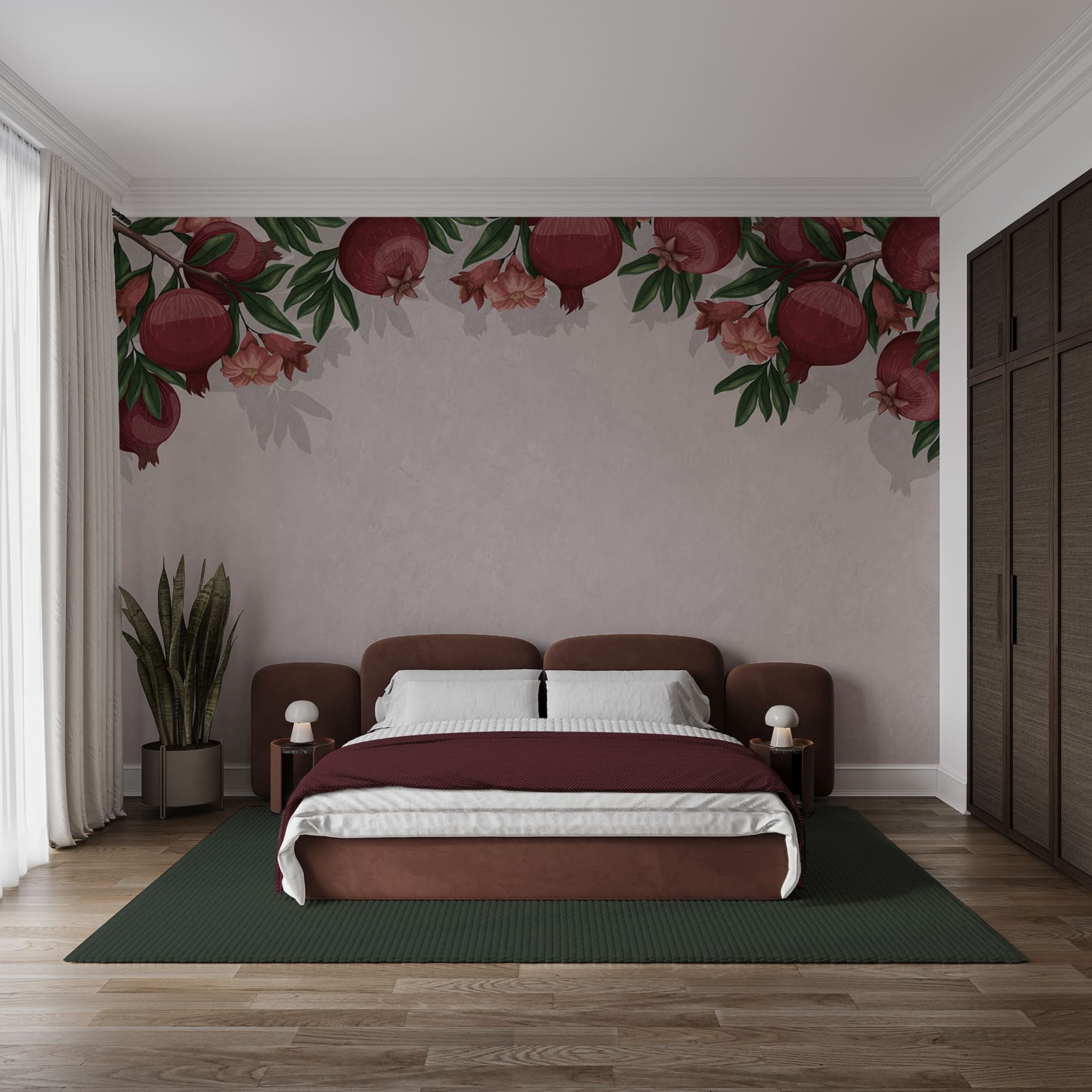 Papel de parede com um padrão de frutos vermelhos e flores Papel de parede com um padrão de frutos vermelhos e flores