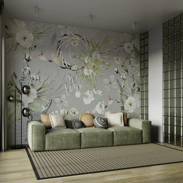 Padrão floral com pássaros e flores Padrão floral com pássaros e flores