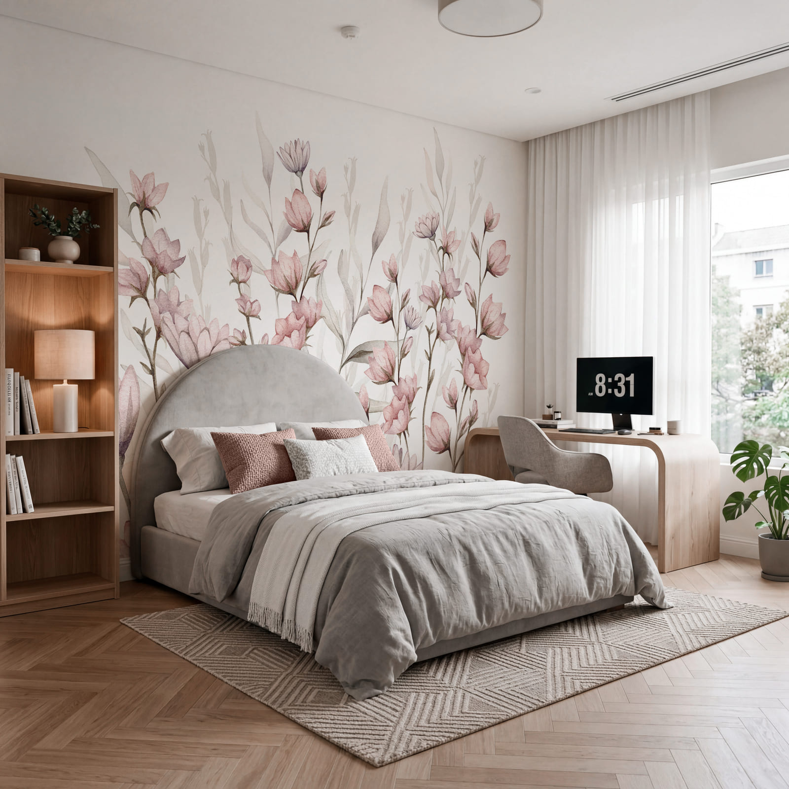 Pintura de flores e folhas