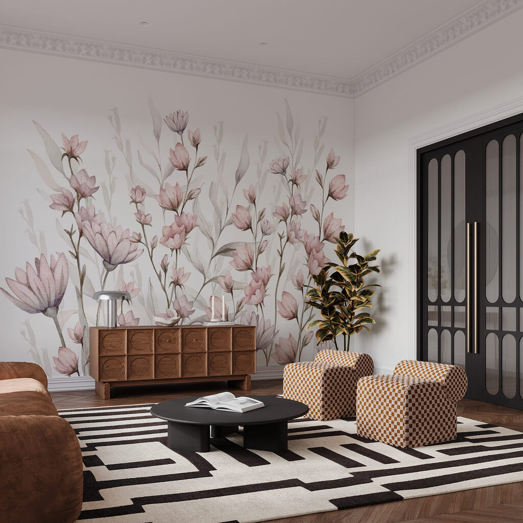 Pintura de flores e folhas