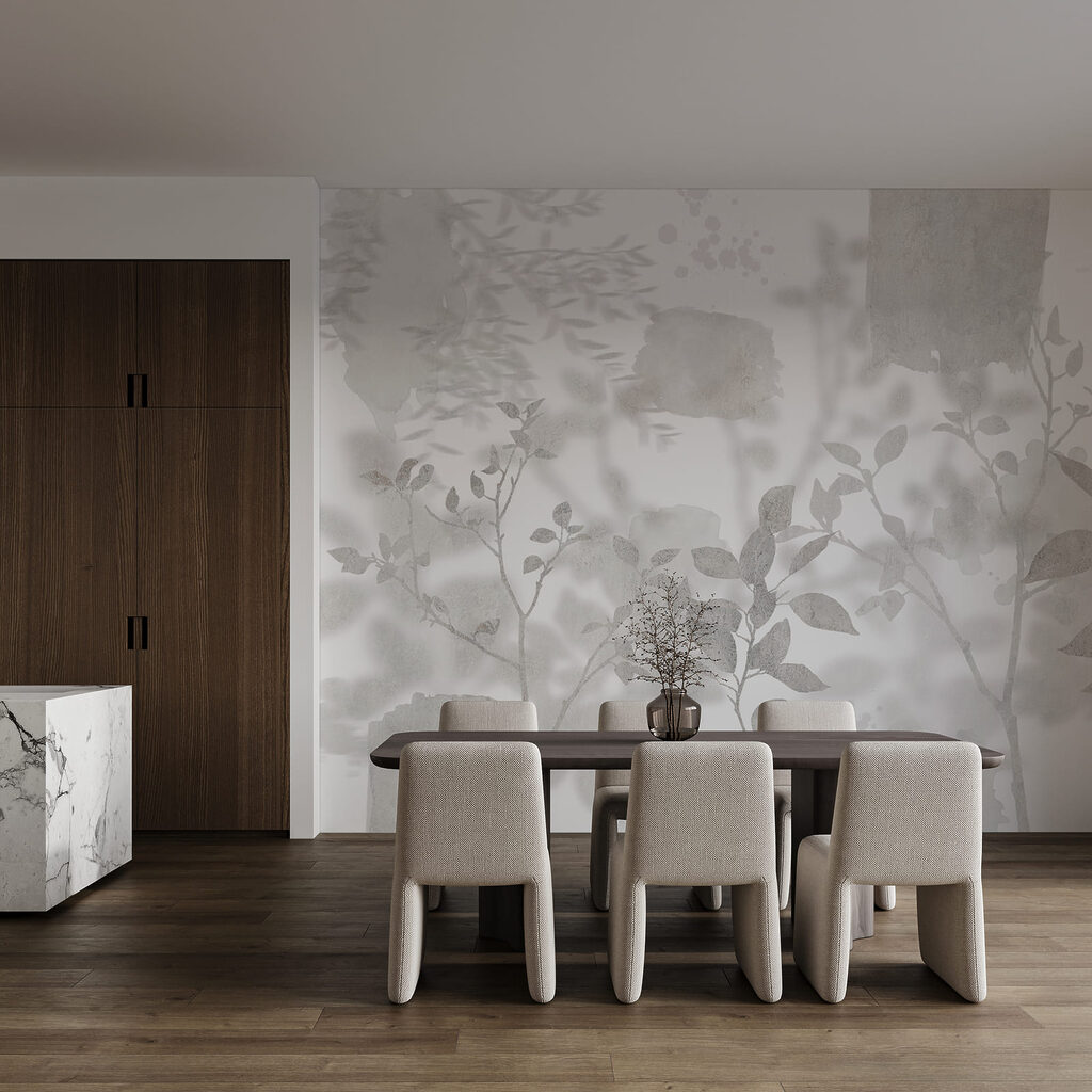 Fundo branco e cinzento com plantas e folhas