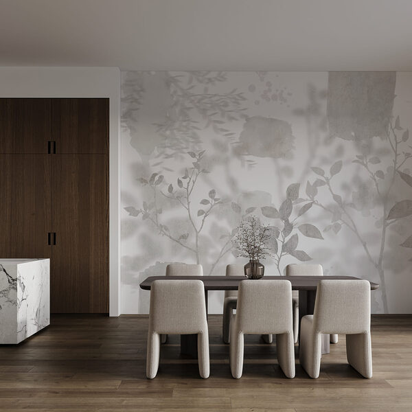 Fundo branco e cinzento com plantas e folhas