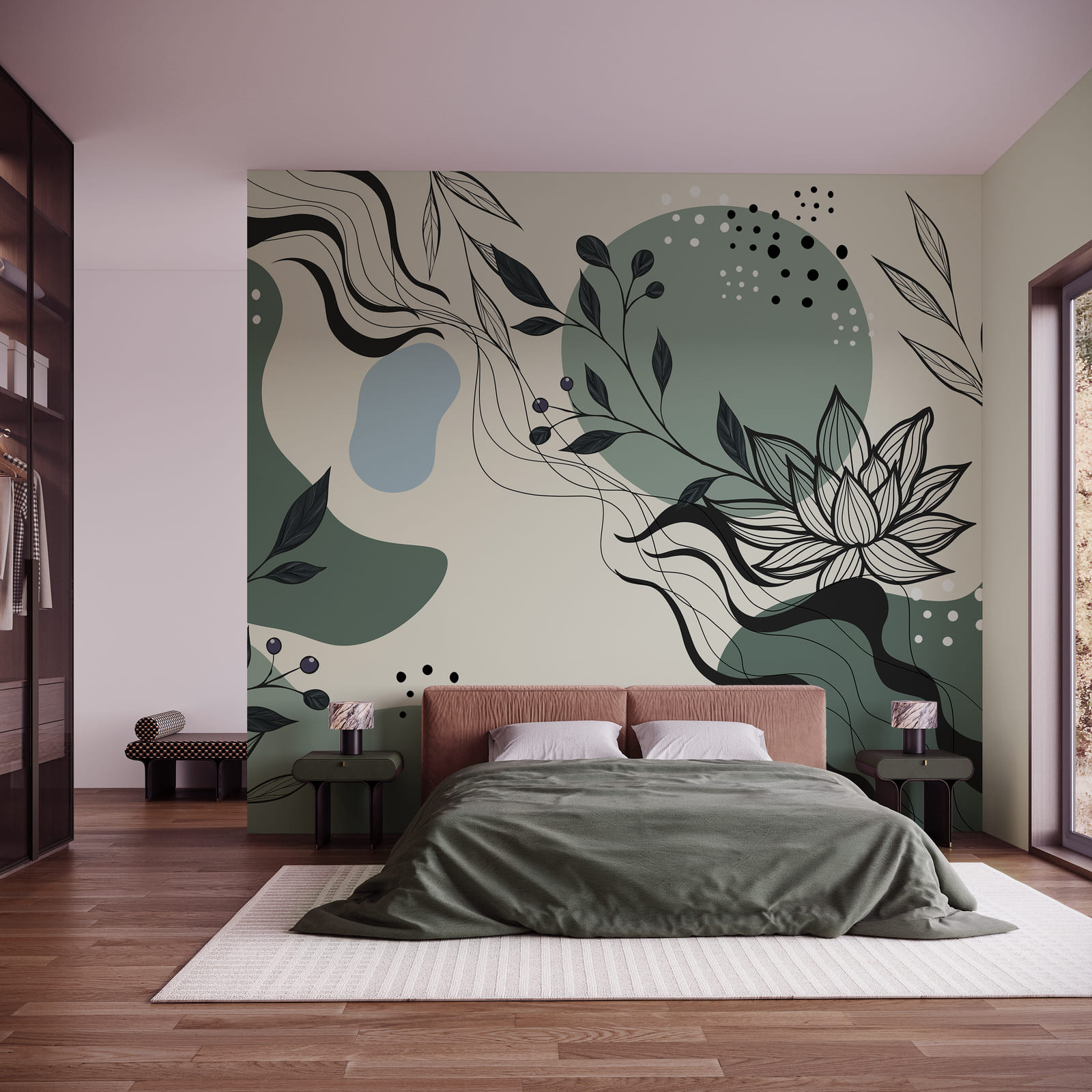 Desenho de flores e folhas
