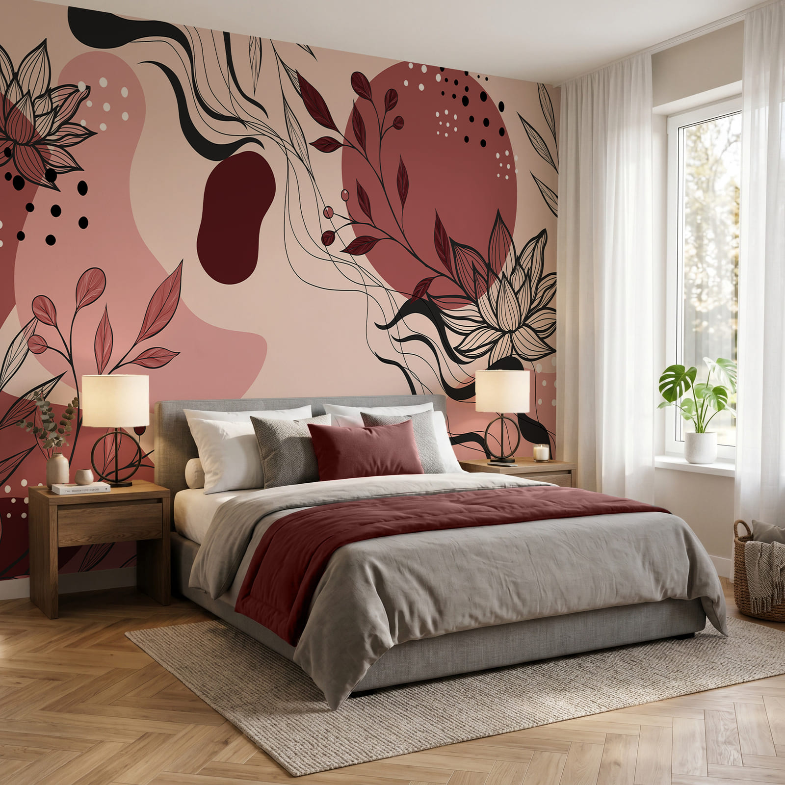 Desenho floral abstrato em tons suaves