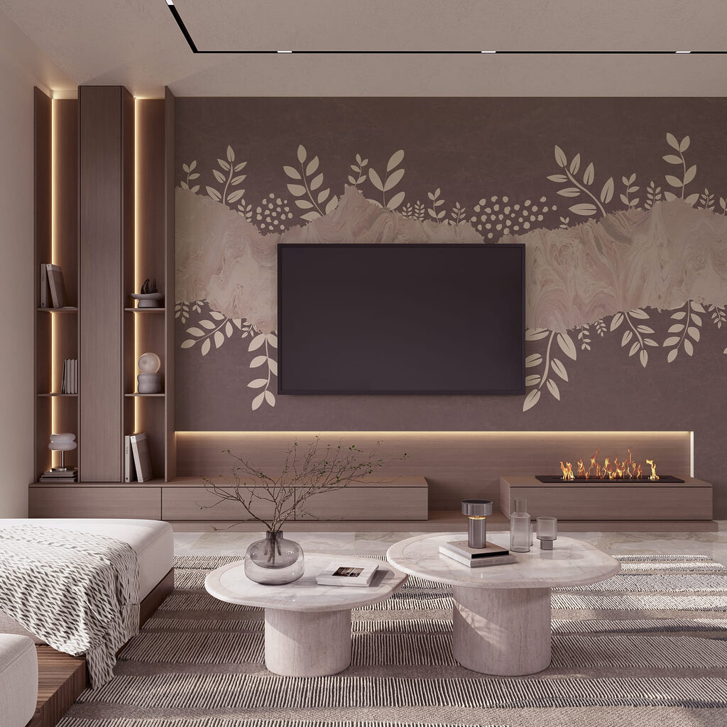 Fundo roxo e branco com folhas e flores