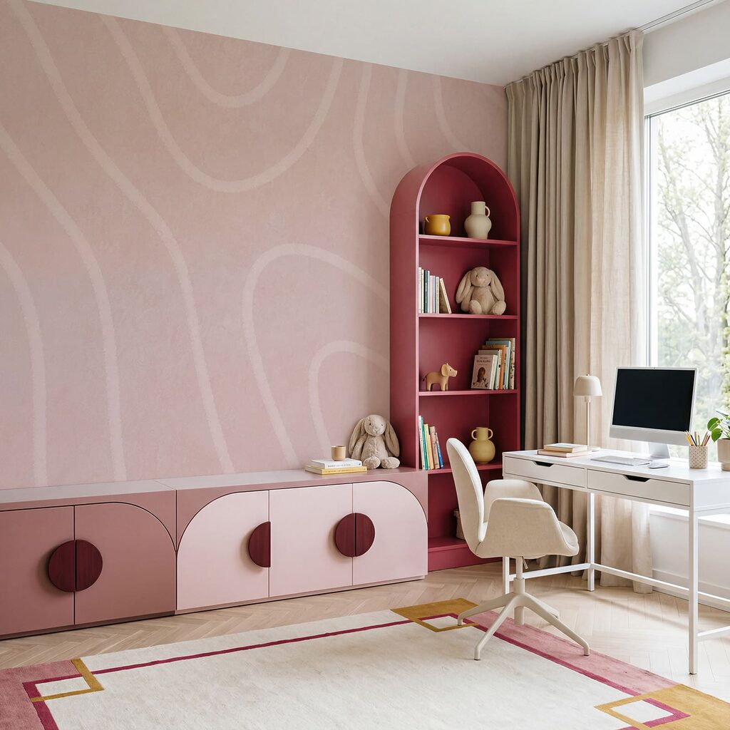 Padrão ondulado em rosa e branco