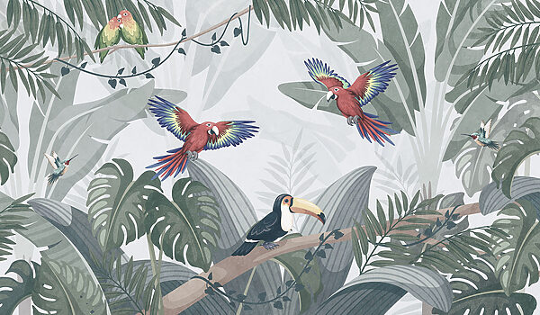 Group of birds on a tree branch
