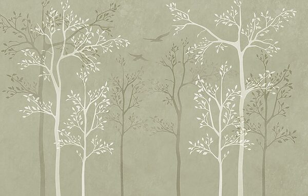 Wallpaper with trees and birds