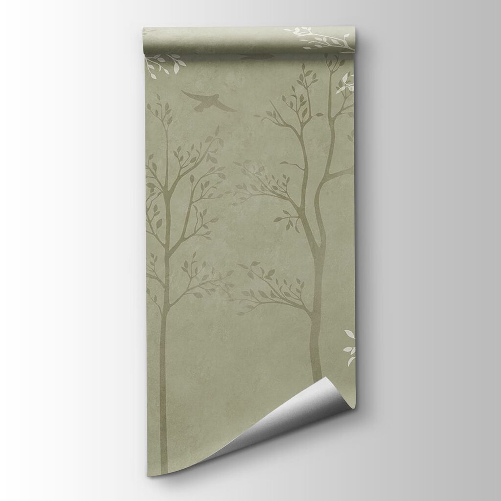 Wallpaper with trees and birds
