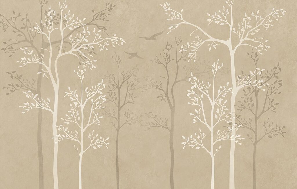 Wallpaper with trees and birds