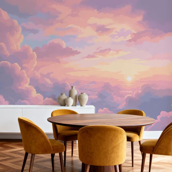 Nuvens cor-de-rosa e o sol