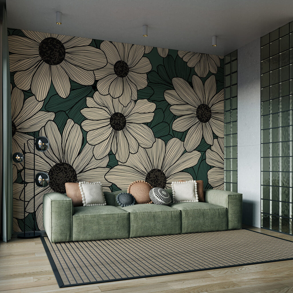Conjunto de flores sobre um fundo verde Conjunto de flores sobre um fundo verde