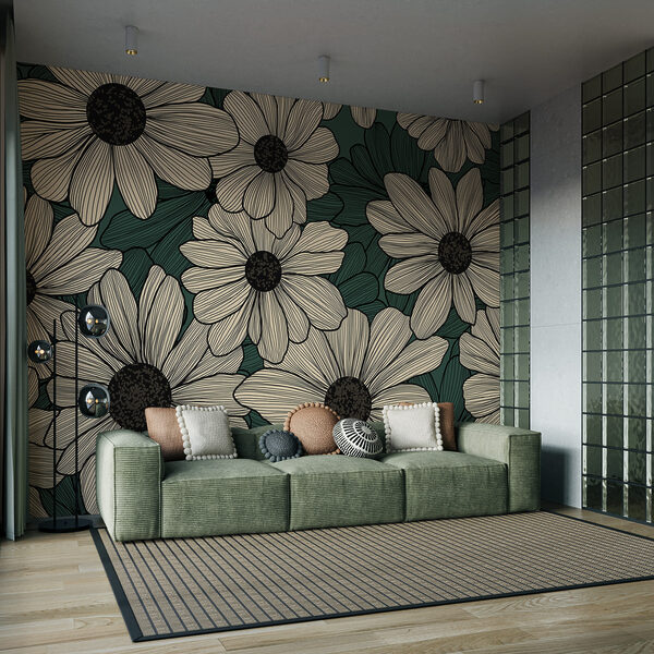 Conjunto de flores sobre um fundo verde Conjunto de flores sobre um fundo verde