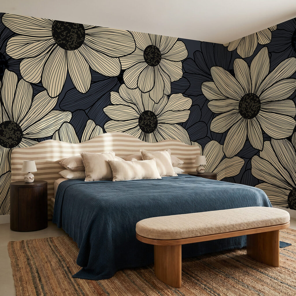 Conjunto de flores sobre um fundo azul Conjunto de flores sobre um fundo azul