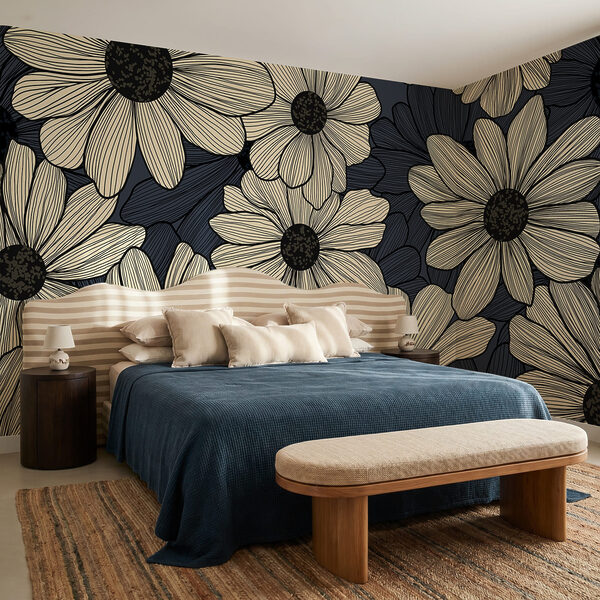 Conjunto de flores sobre um fundo azul Conjunto de flores sobre um fundo azul