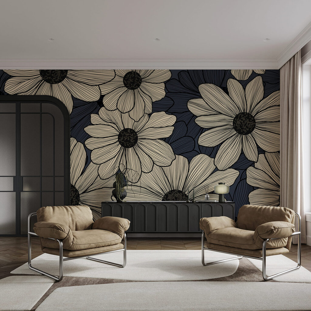 Conjunto de flores sobre um fundo azul Conjunto de flores sobre um fundo azul