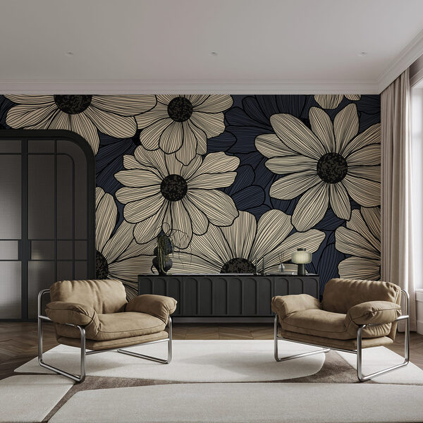 Conjunto de flores sobre um fundo azul Conjunto de flores sobre um fundo azul