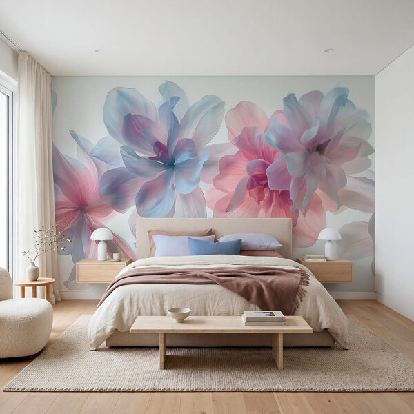 Conjunto de flores com pétalas cor-de-rosa e azuis