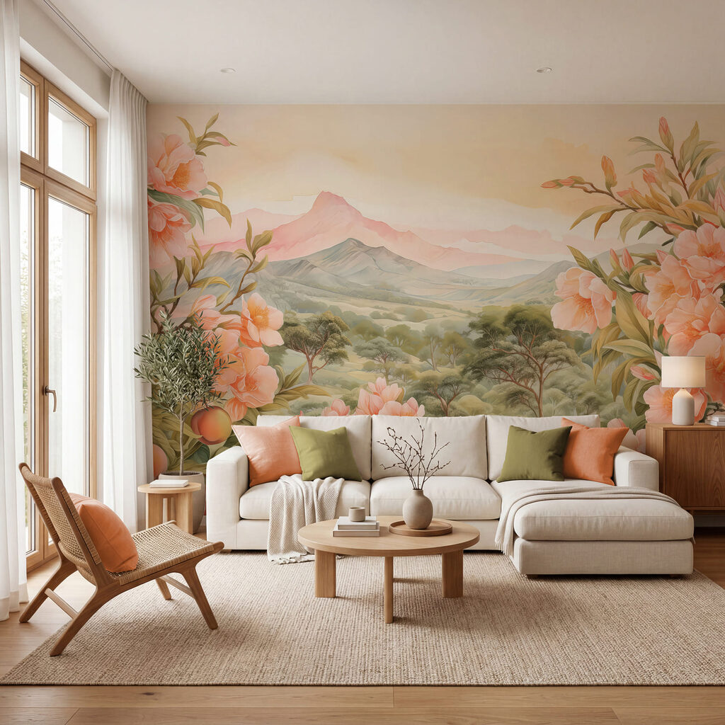 Pintura de flores e árvores
