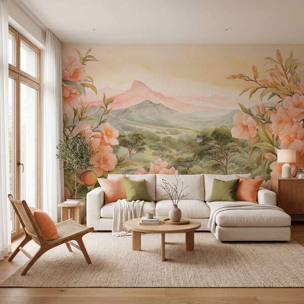 Pintura de flores e árvores