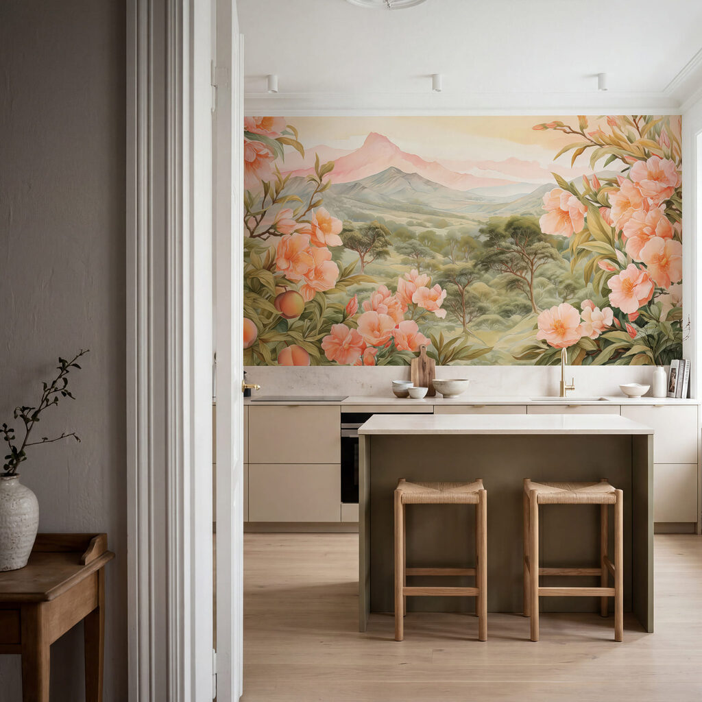Pintura de flores e árvores