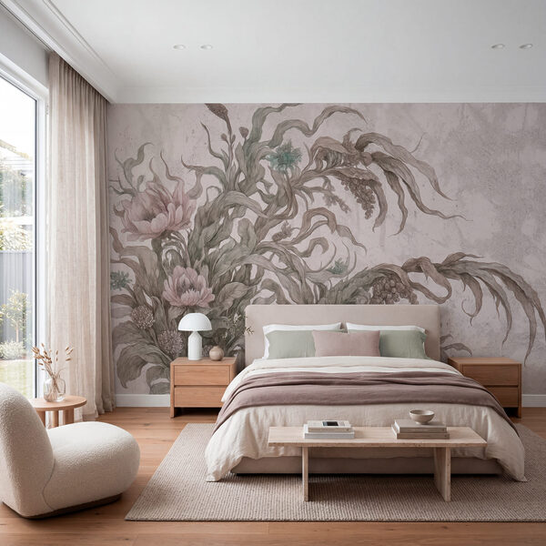 Pintura de flores e folhas