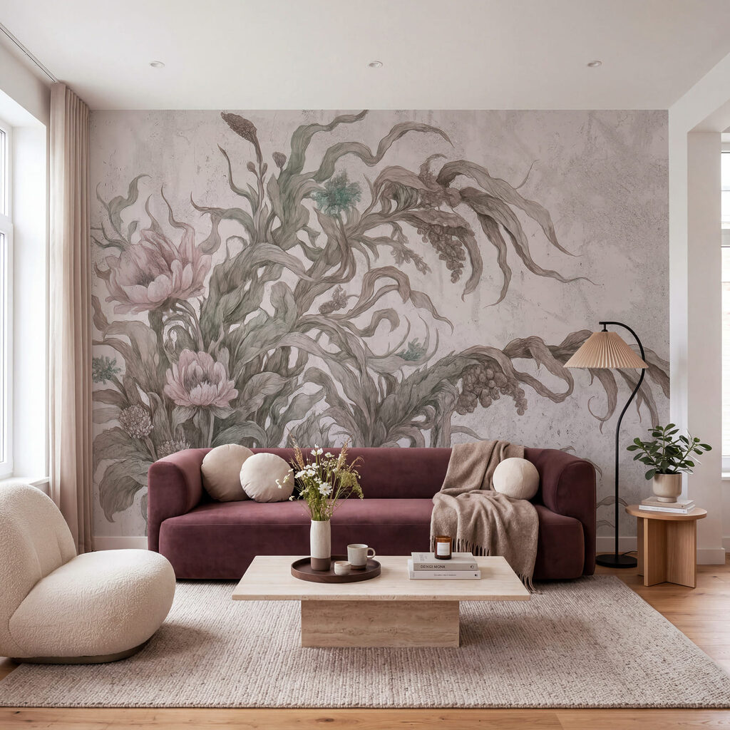 Pintura de flores e folhas