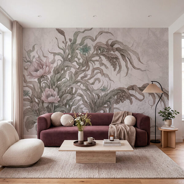 Pintura de flores e folhas