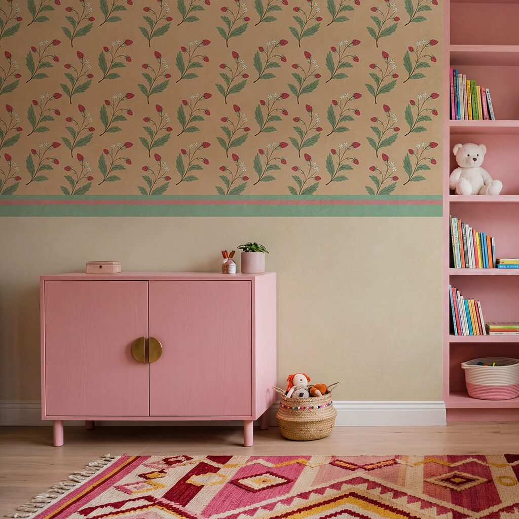 Padrão de flores e folhas sobre um fundo bege