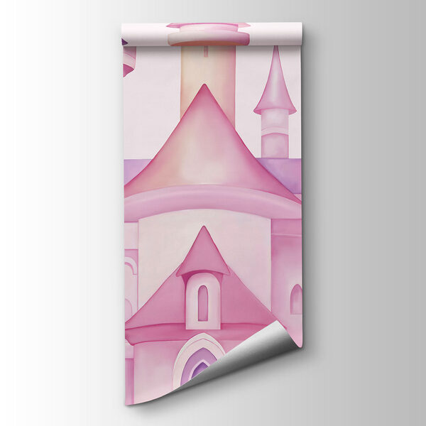 Pink castle with butterflies and pink clouds Pink castle with butterflies and pink clouds
